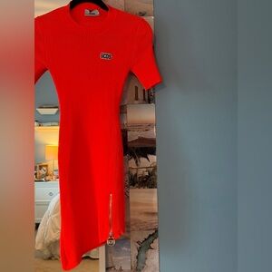 GCDS Asymmetric Zip Logo Toggle Ribbed Knit Fluo Dress XS 0/2 Italian Streetwear